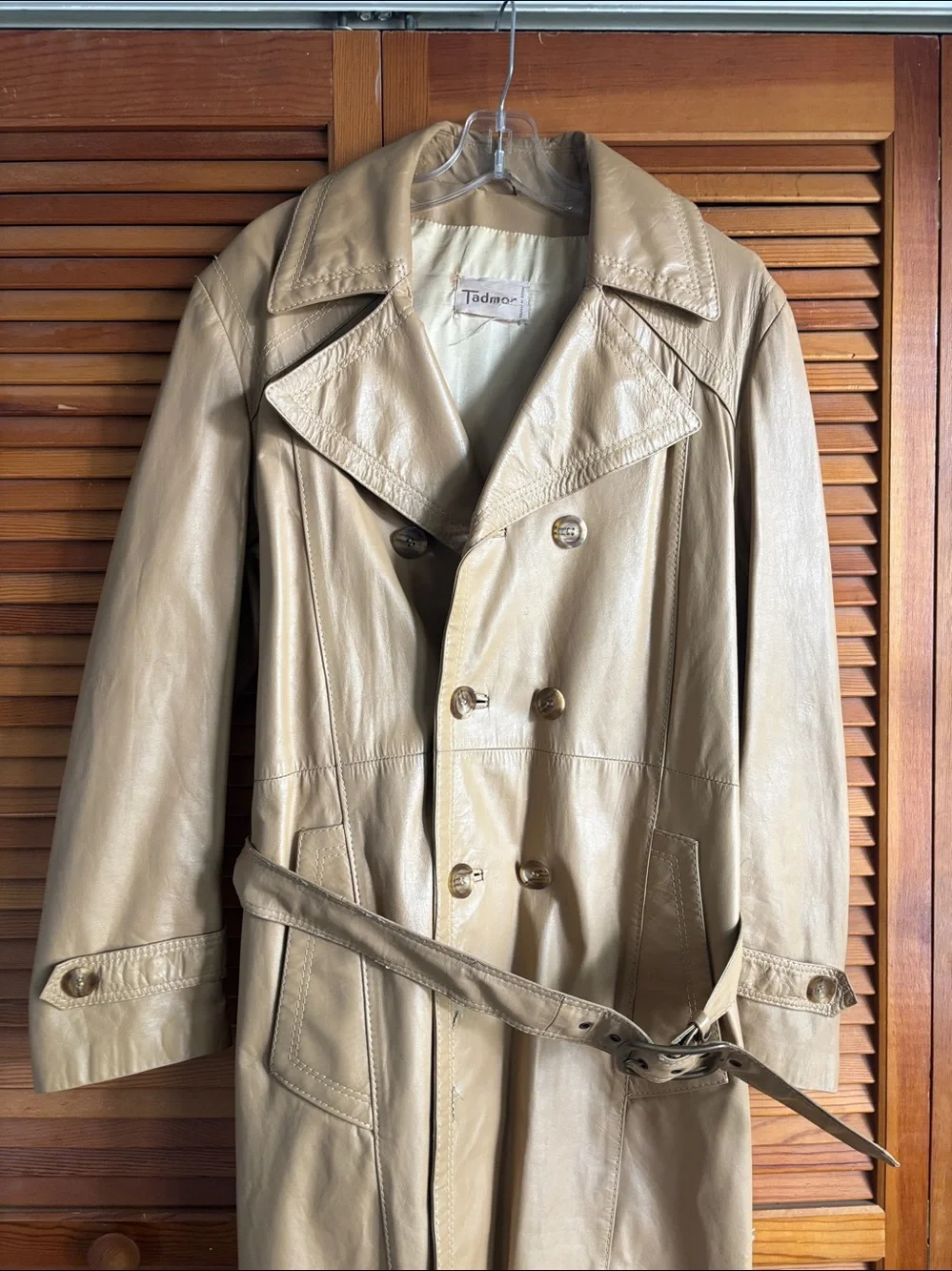 Tadmor Double-Breasted Vintage Leather 80’s Trench Coat in‎ Tan size M EU 38